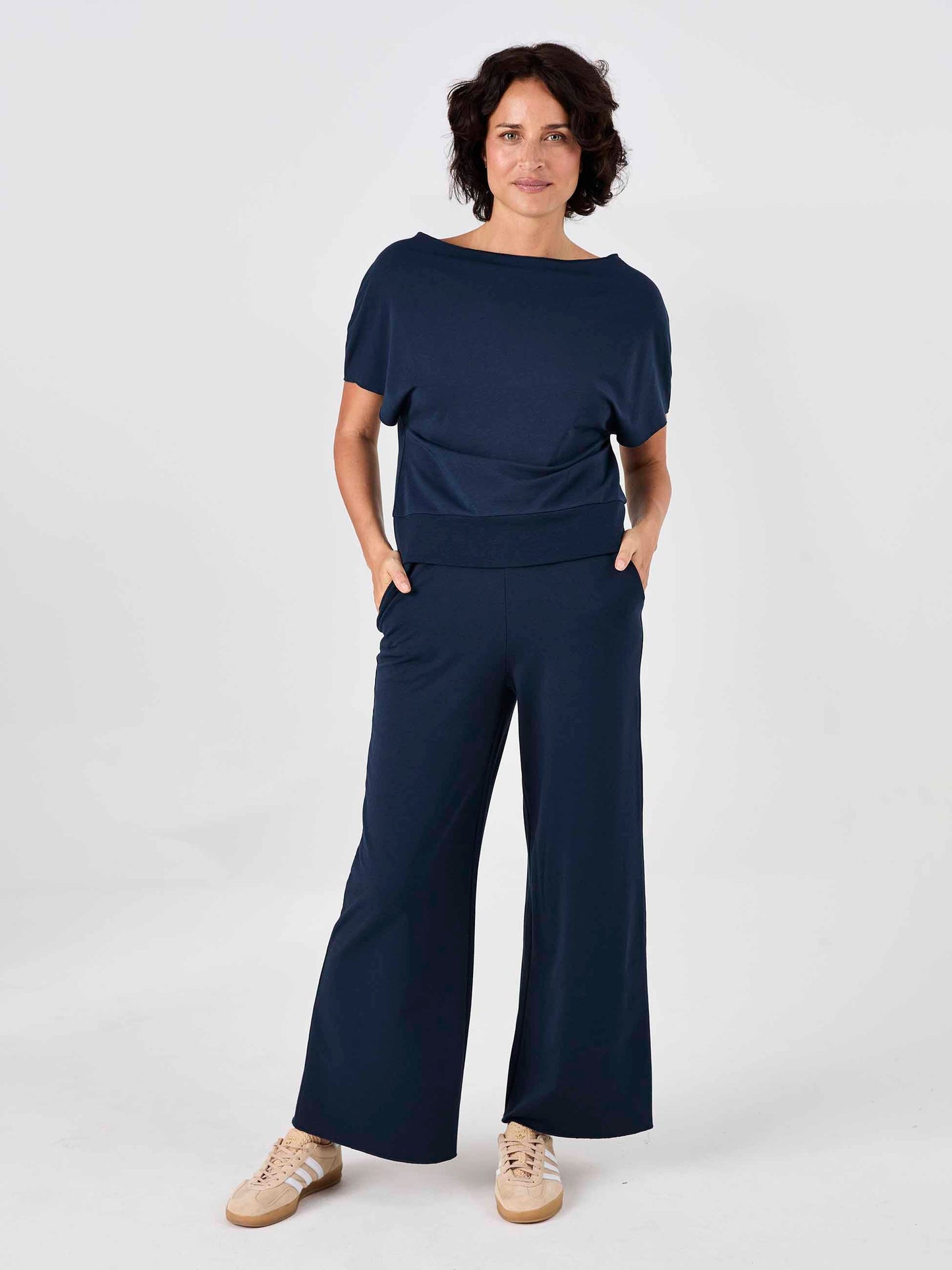 Classic Wide Leg Sweat Pants - Navy