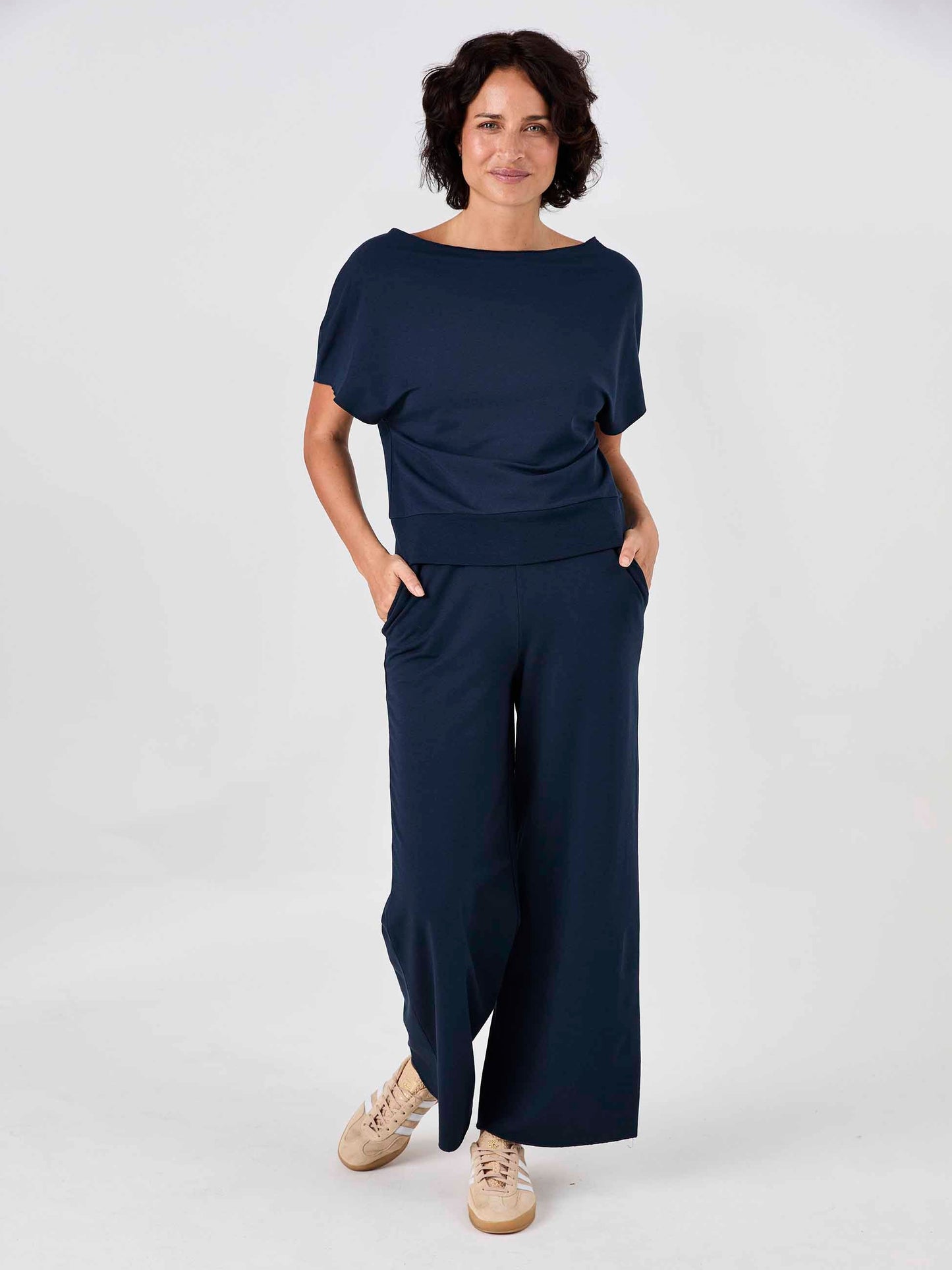Classic Wide Leg Sweat Pants - Navy
