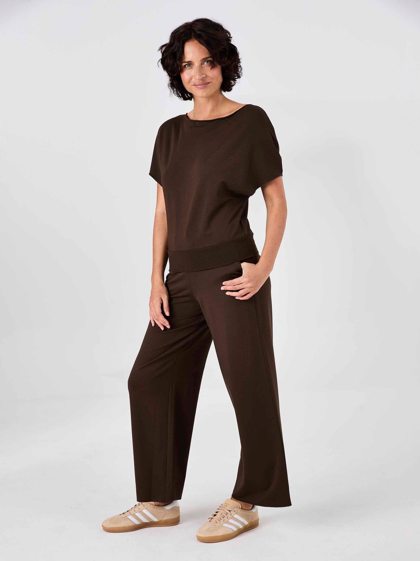 Classic Wide Leg Sweat Pants - Coffee Bean