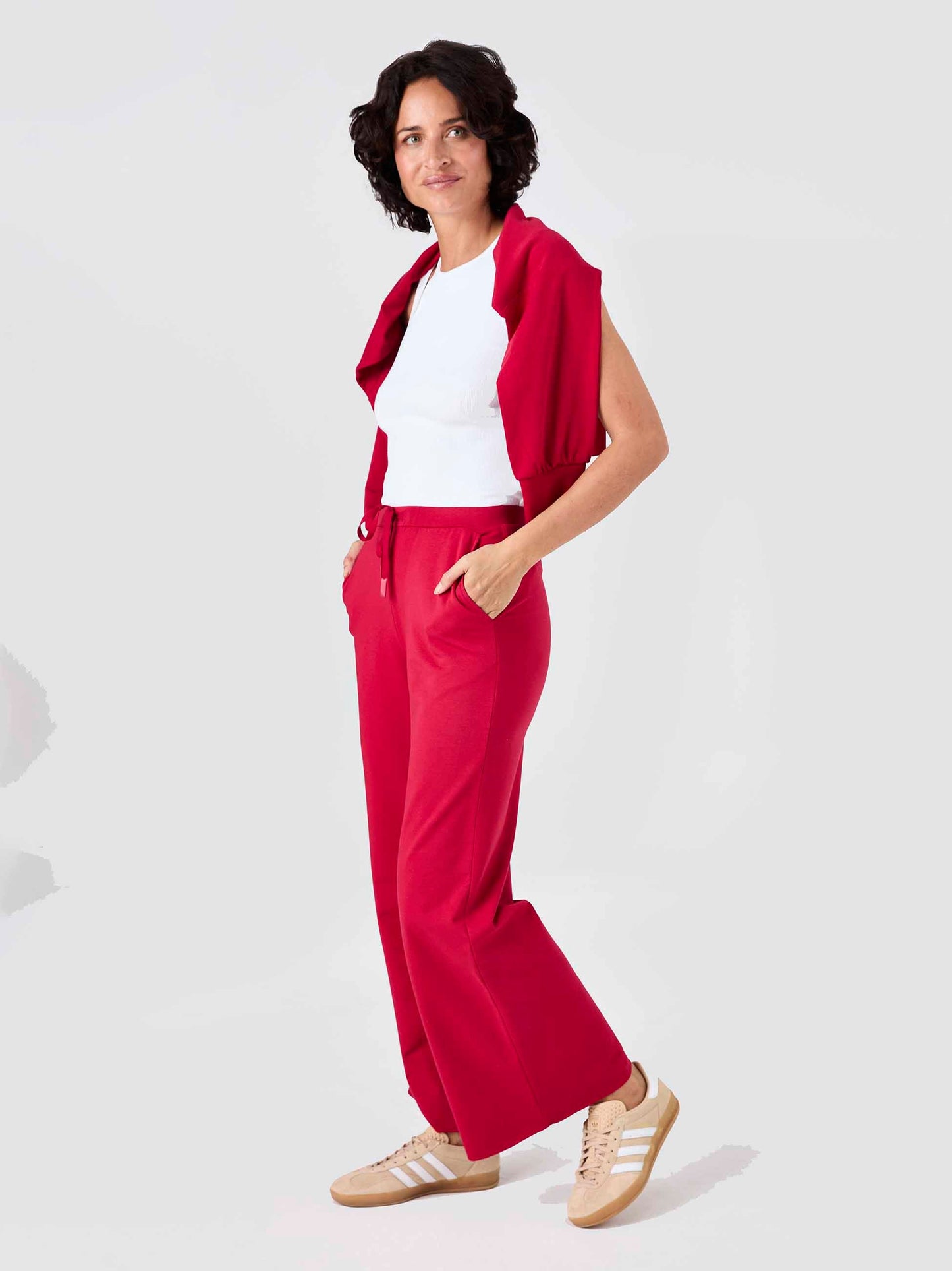 Classic Wide Leg Sweat Pants - Cherry