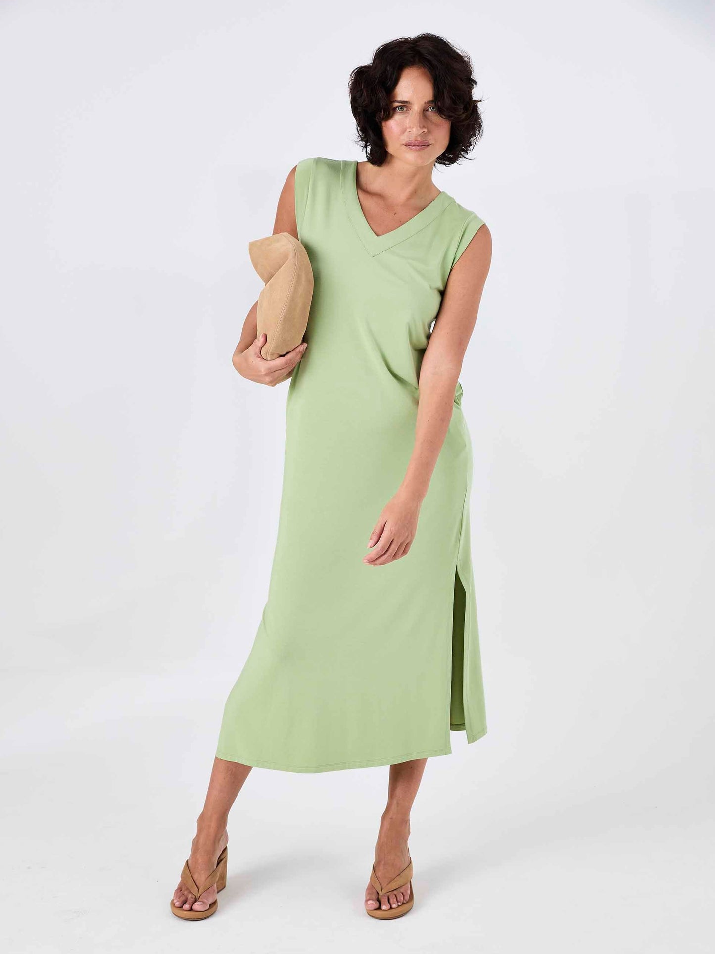 Everly V Neck Maxi  Dress - Matcha Green