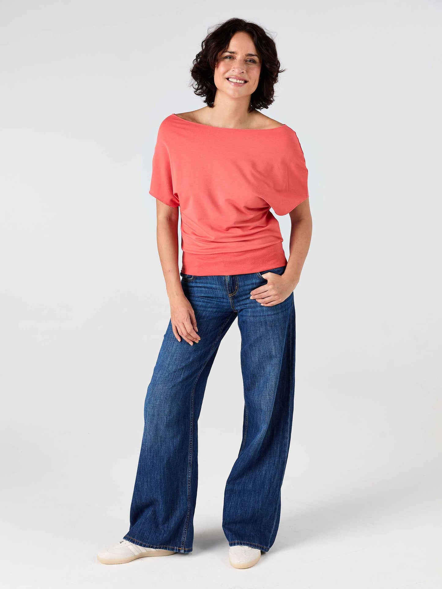French Terry Short sleeve Off Shoulder Sweatshirt  - Burnt Sienna