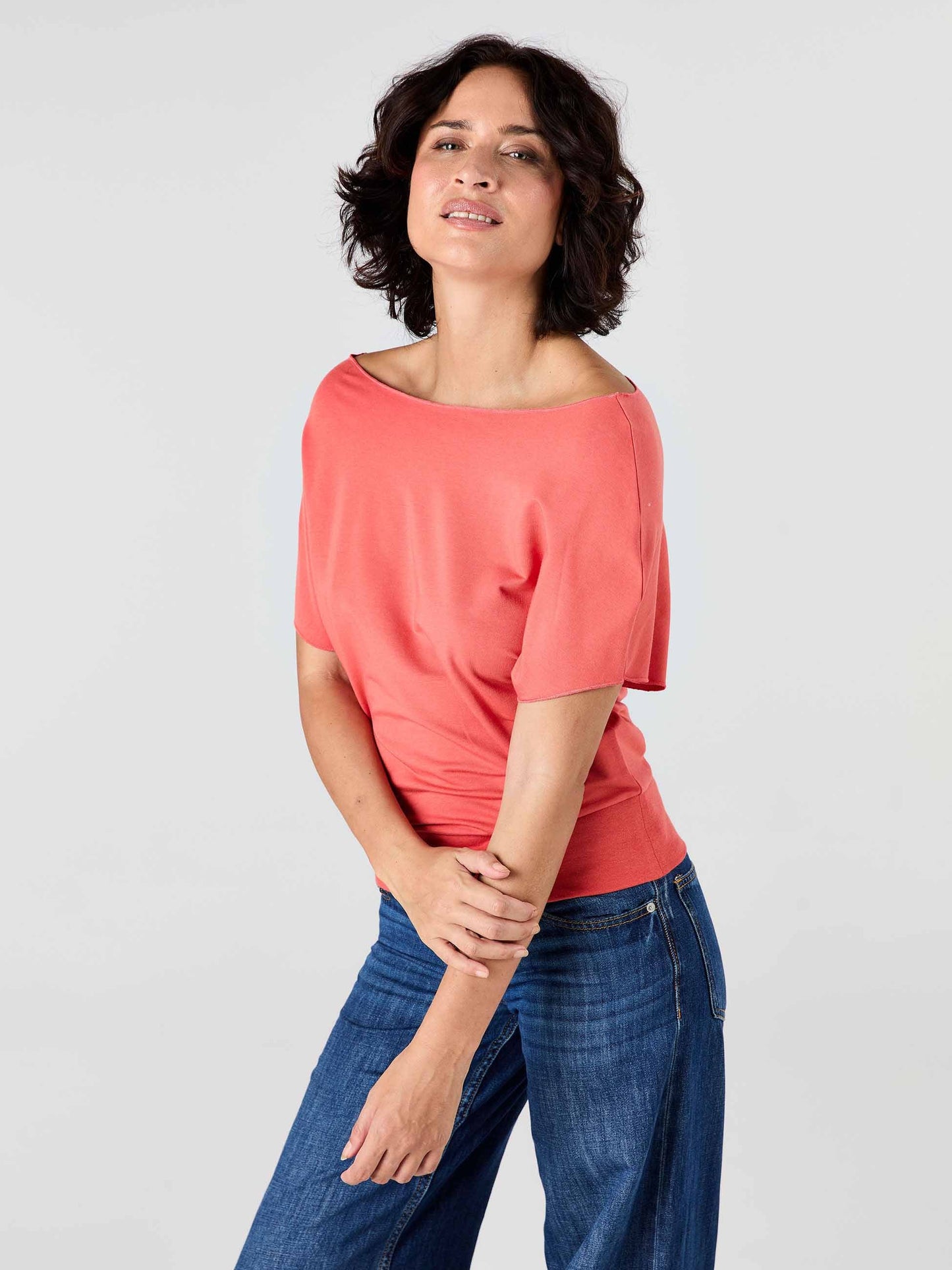 French Terry Short sleeve Off Shoulder Sweatshirt  - Burnt Sienna