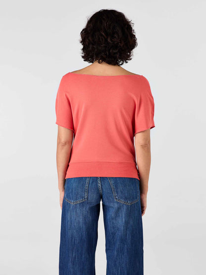 French Terry Short sleeve Off Shoulder Sweatshirt  - Burnt Sienna