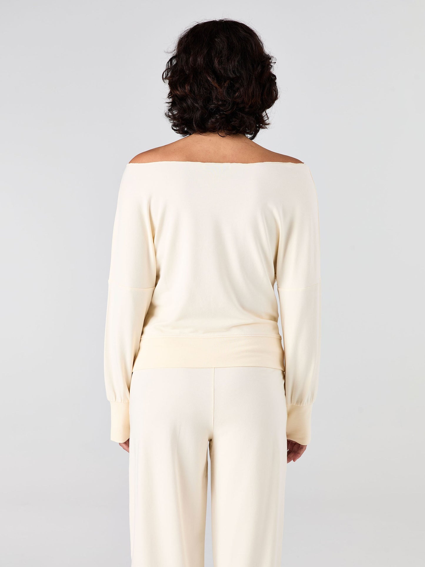 French Terry Off Shoulder Sweatshirt  - Winter White