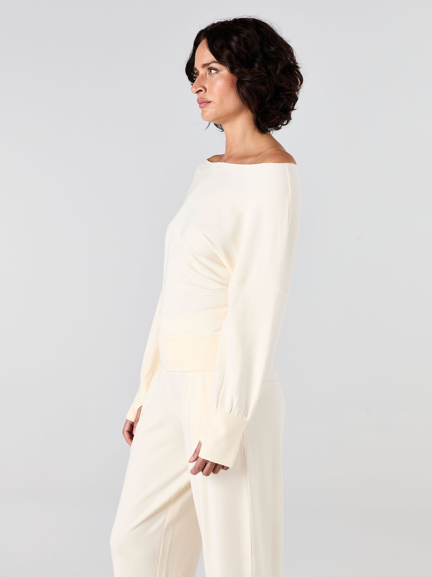 French Terry Off Shoulder Sweatshirt  - Winter White