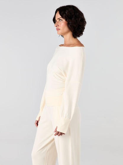 French Terry Off Shoulder Sweatshirt  - Winter White