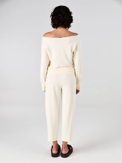 French Terry Off Shoulder Sweatshirt  - Winter White