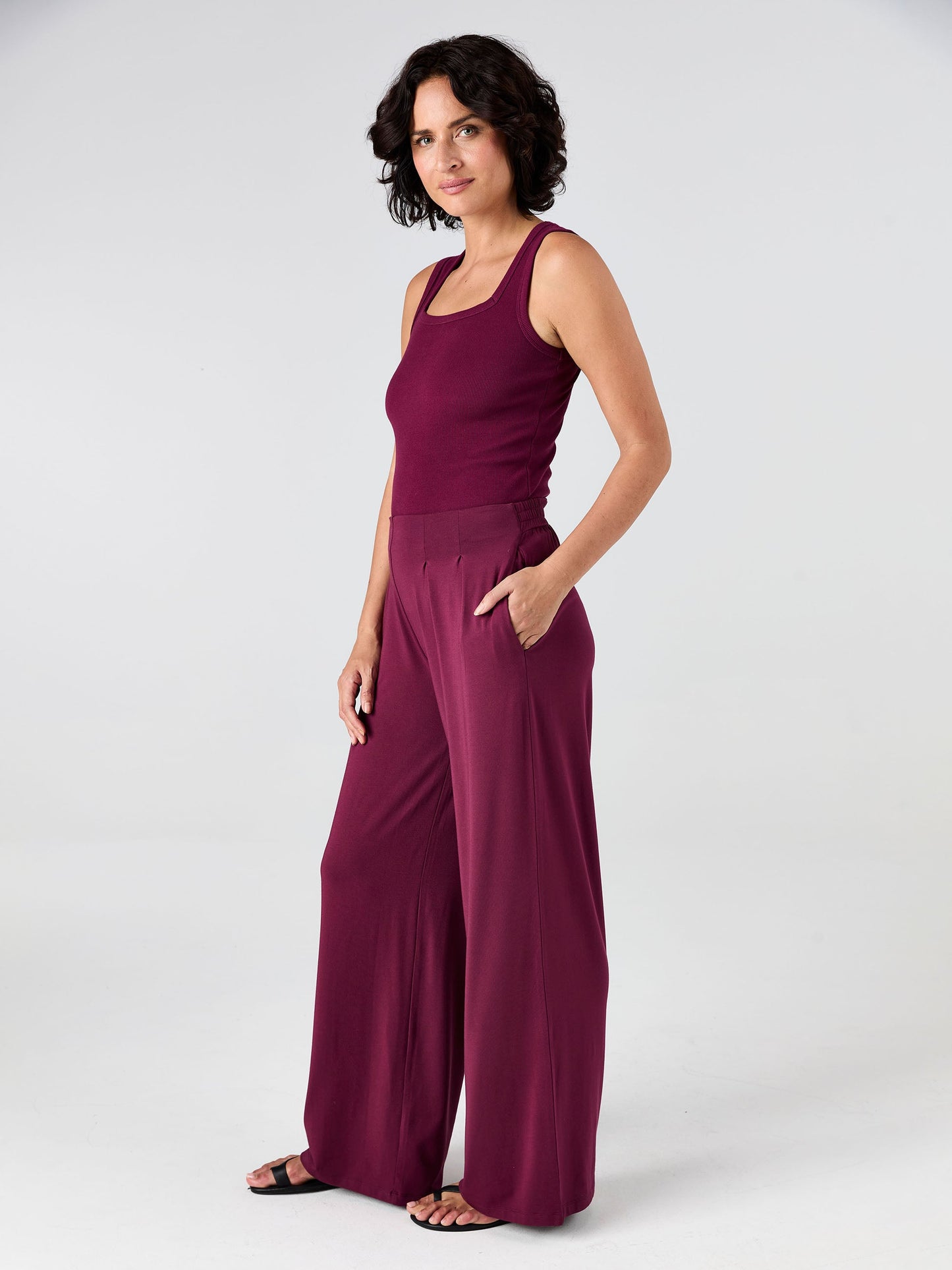 Emery Wide Leg Pants - Ruby