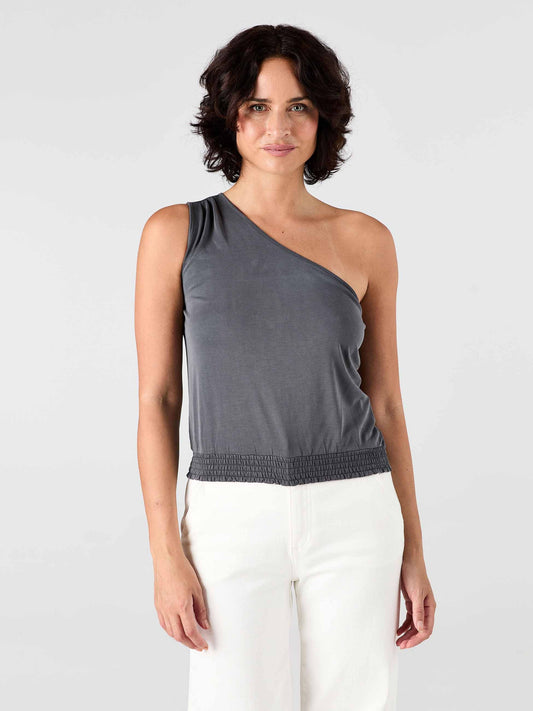 Cupro One Shoulder Top - Storm