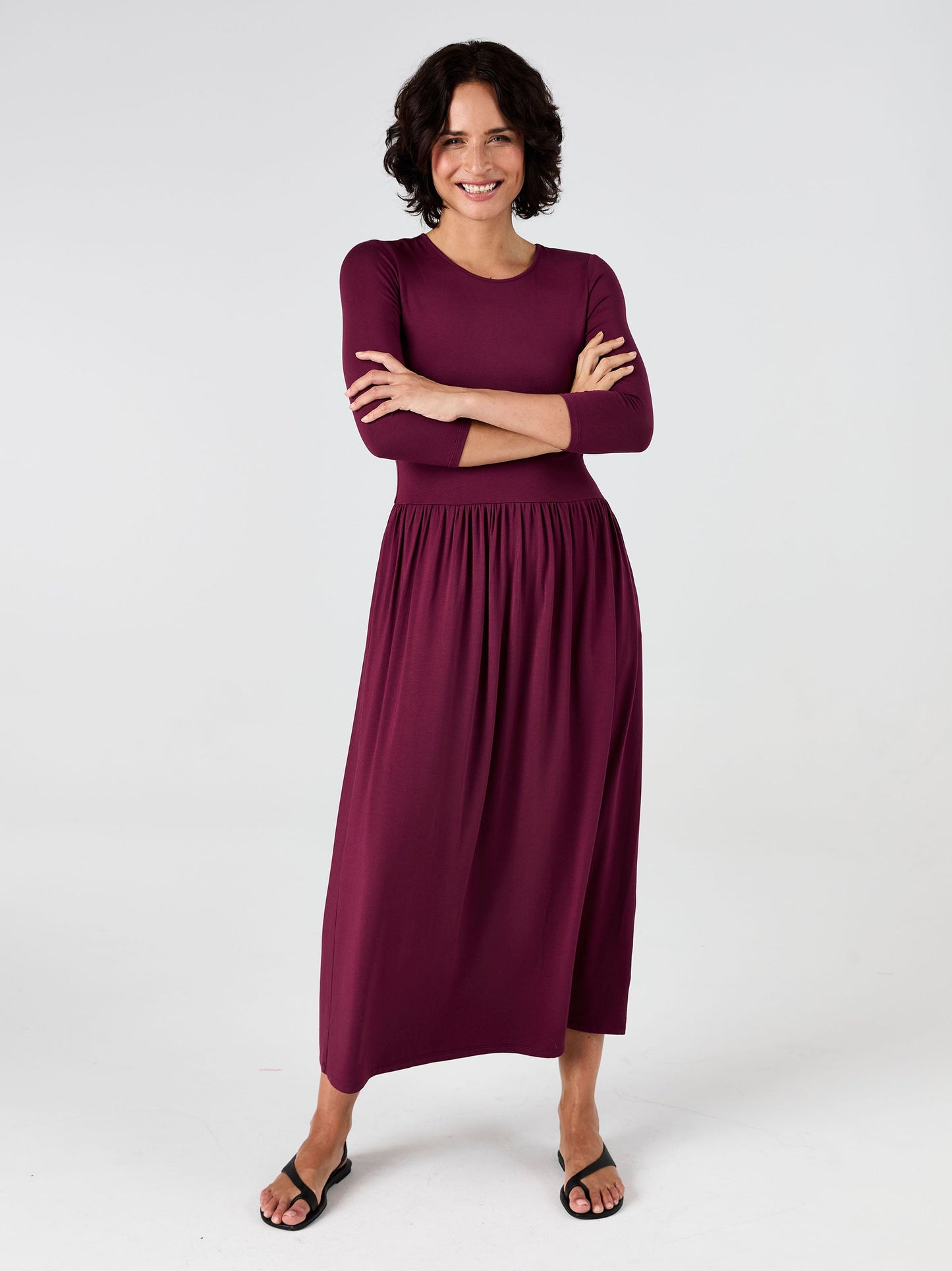 7/8 Sleeve Essential Maxi Dress - Ruby