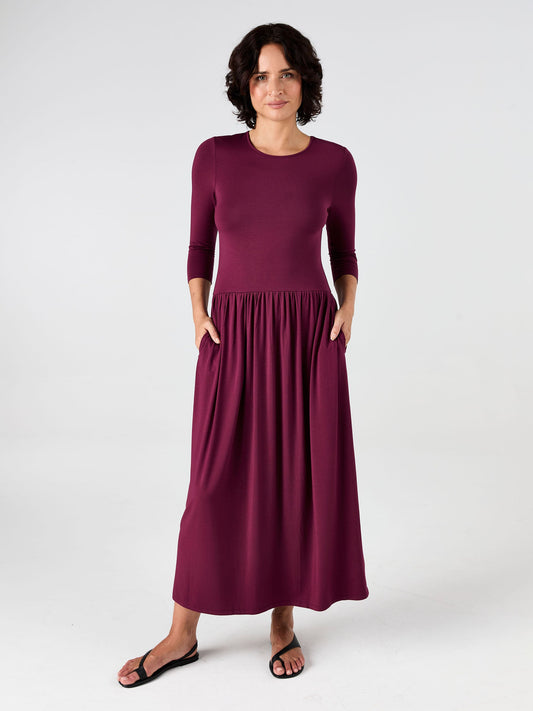 7/8 Sleeve Essential Maxi Dress - Ruby