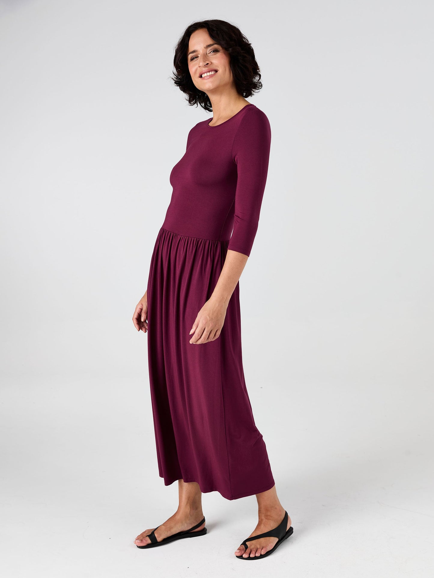 7/8 Sleeve Essential Maxi Dress - Ruby