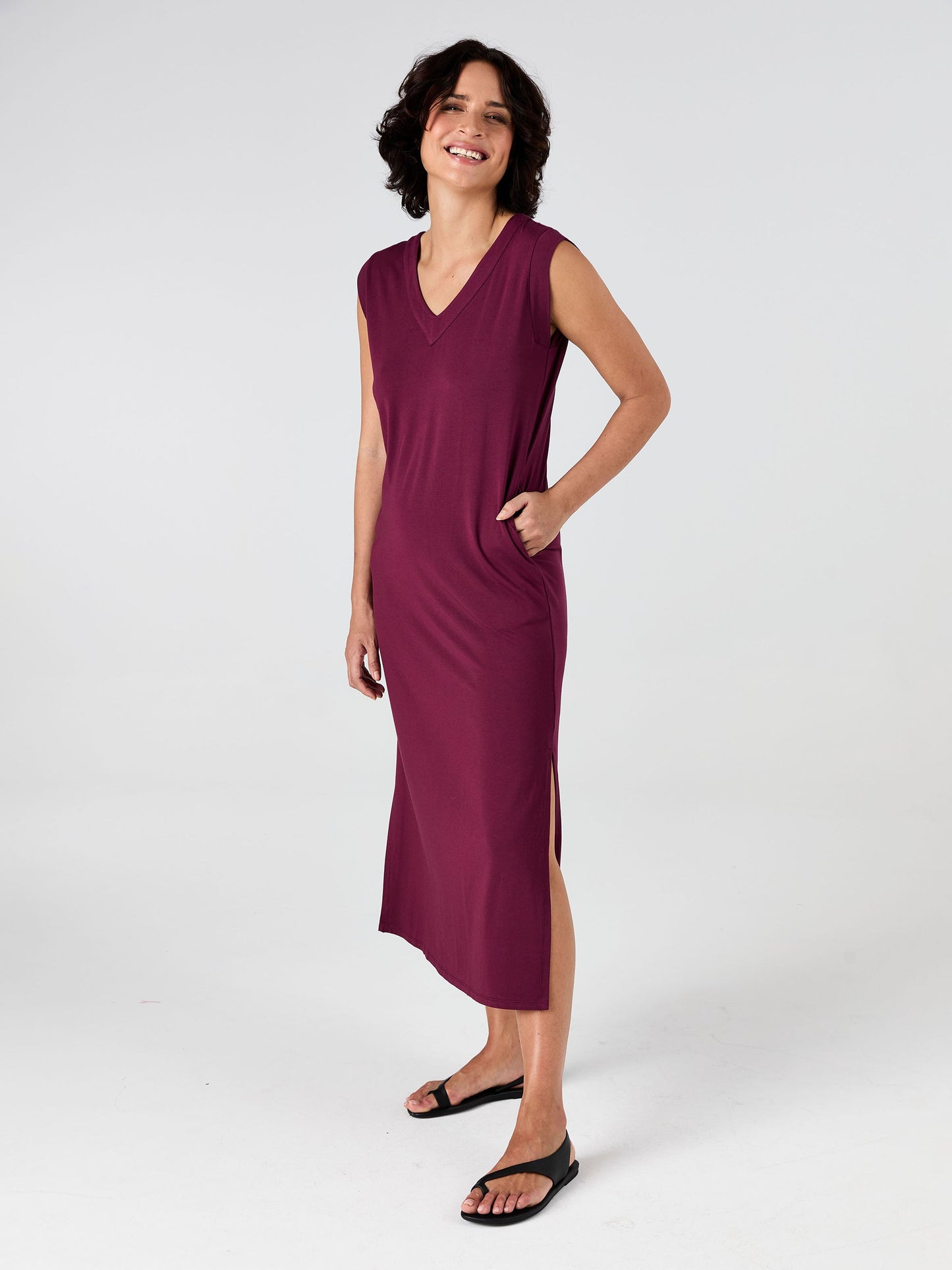 Everly V Neck Maxi  Dress - Ruby