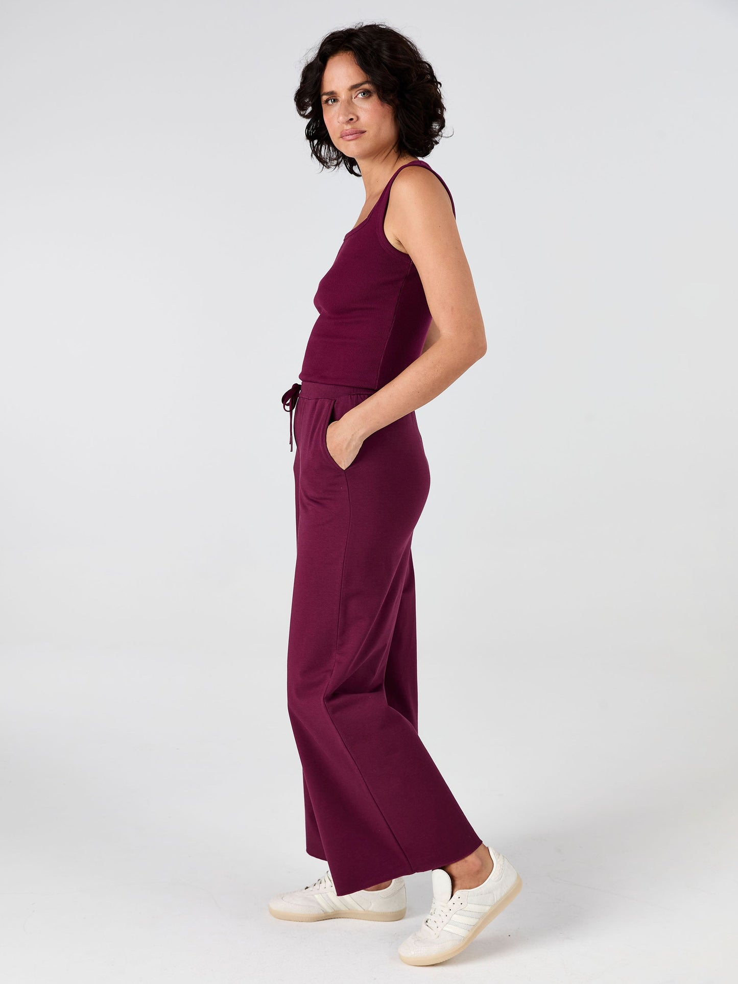Classic Wide Leg Sweat Pants - Ruby