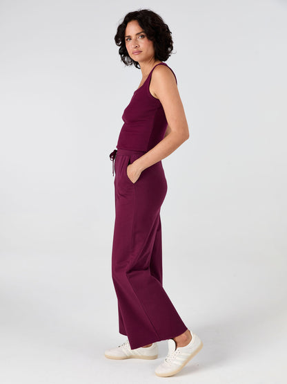 Classic Wide Leg Sweat Pants - Ruby
