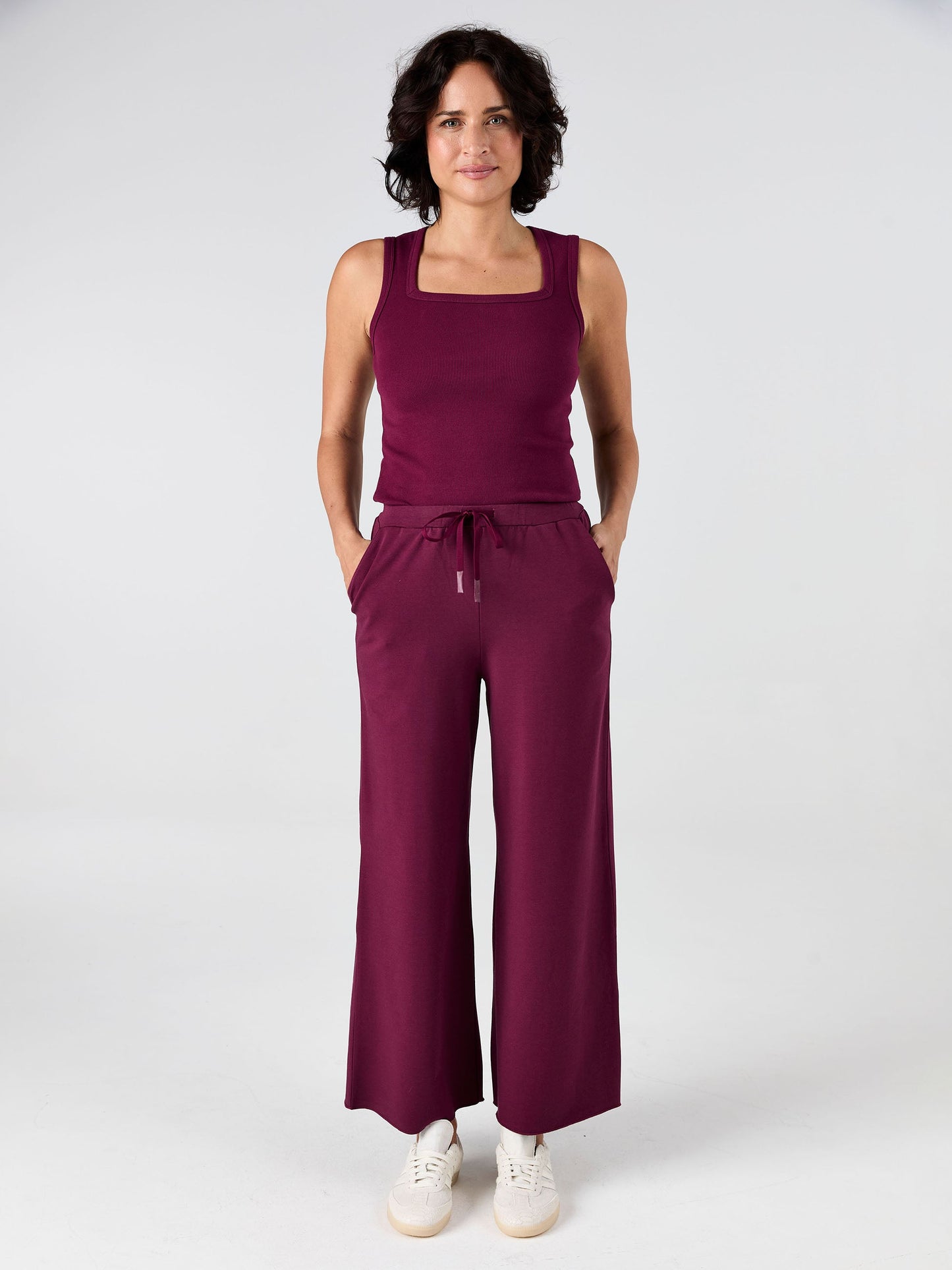 Classic Wide Leg Sweat Pants - Ruby