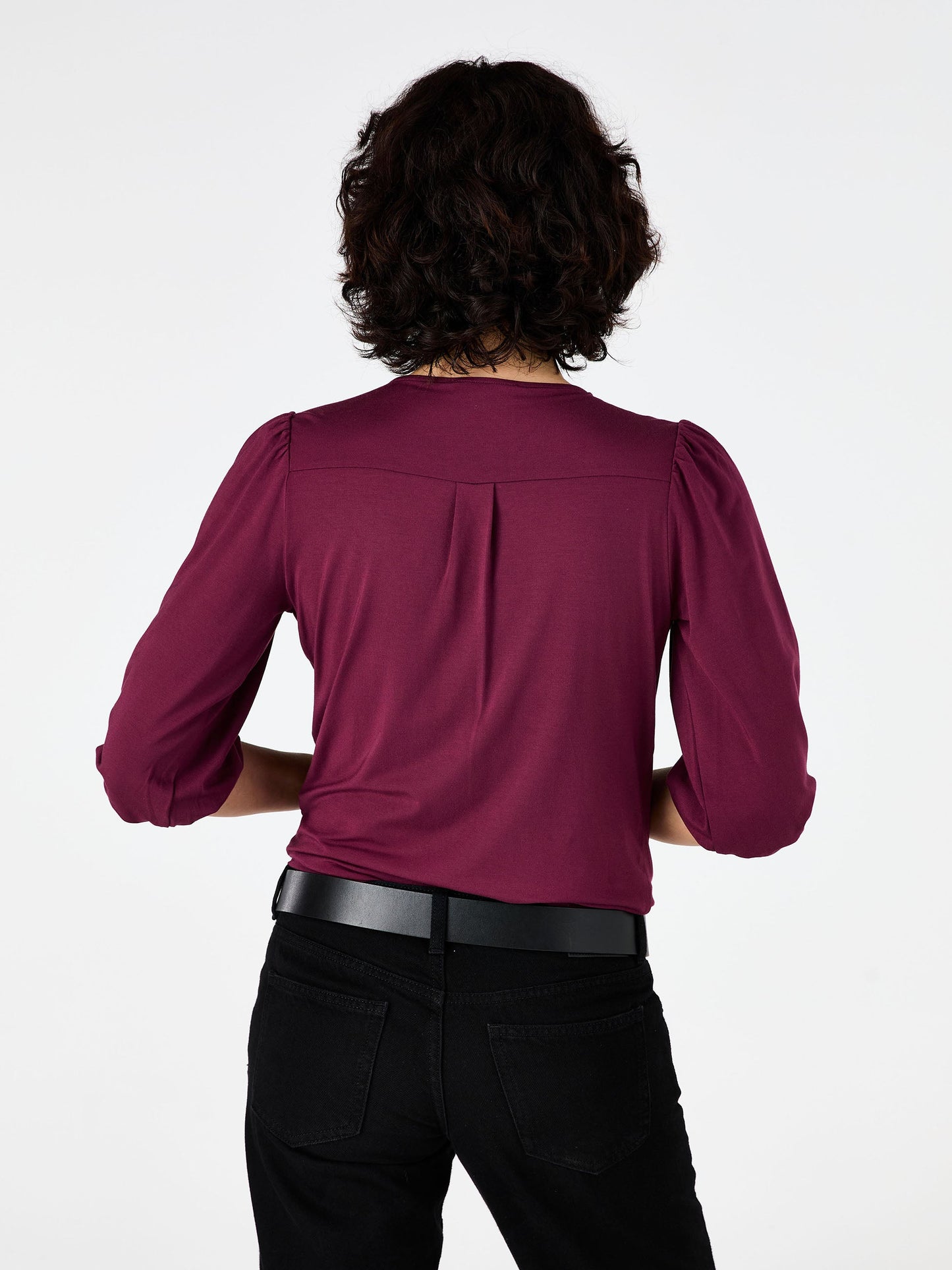 Athena 7/8 Sleeve Drape Top - Ruby