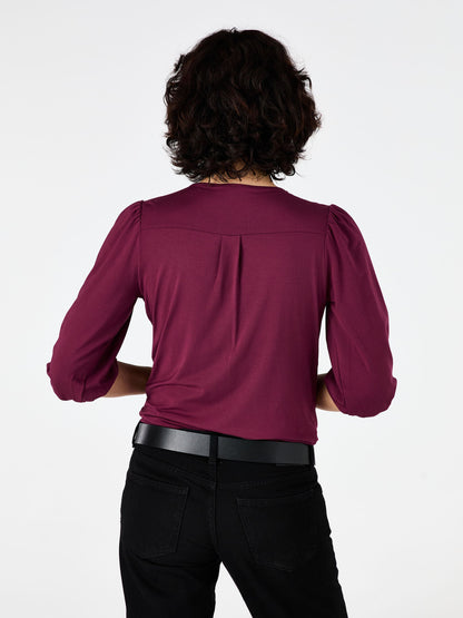 Athena 7/8 Sleeve Drape Top - Ruby