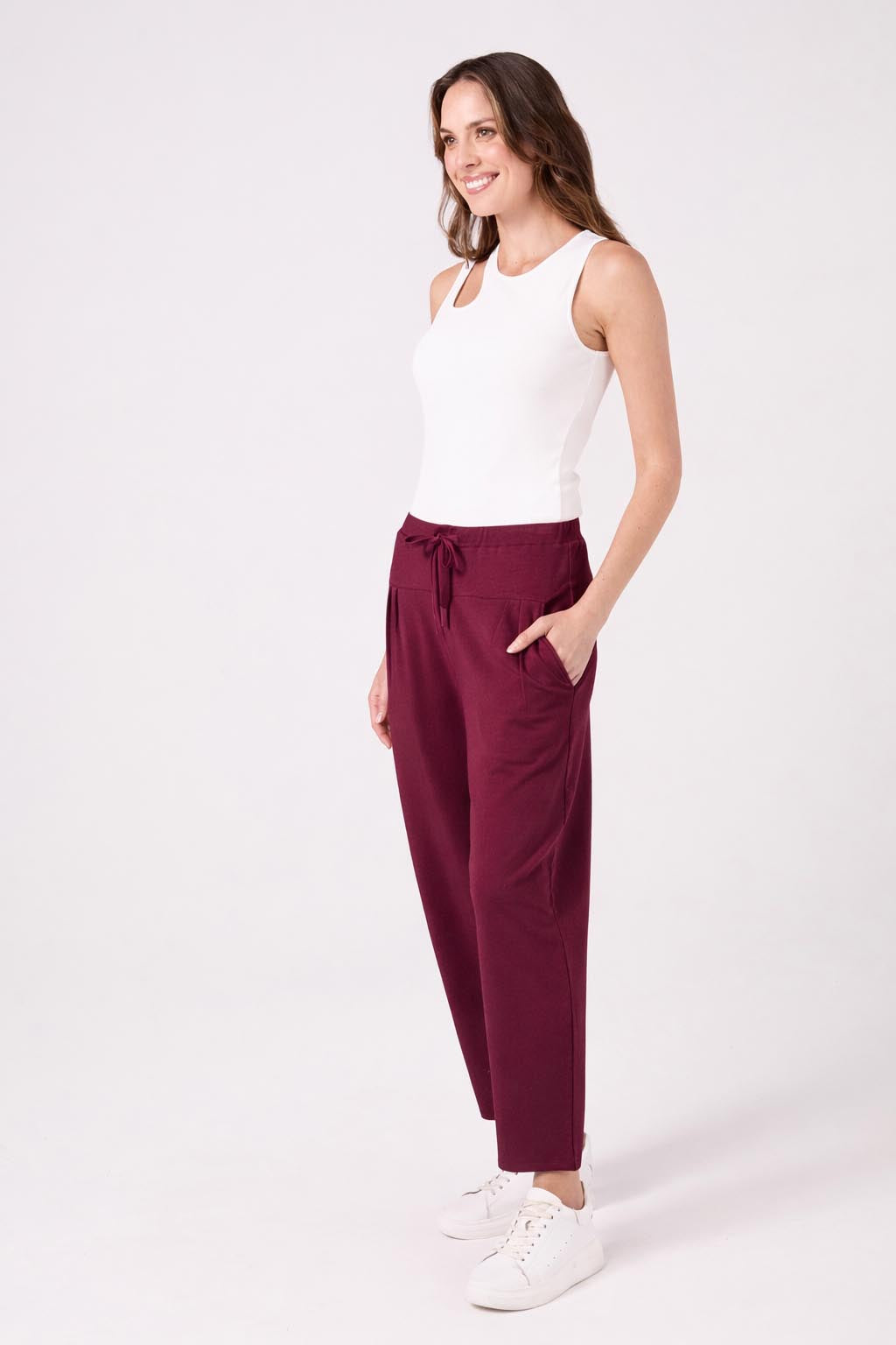 Kyoto Ankle Length French Terry Jogger - Ruby