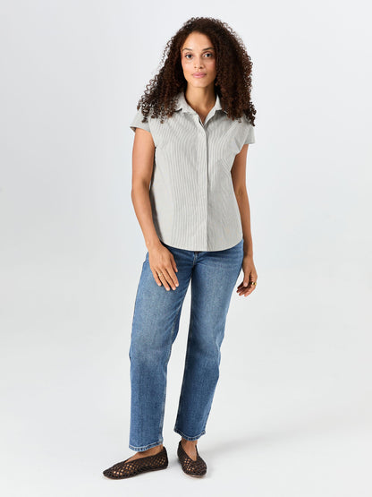 Laurel Poplin Shirt - Black & White Stripe