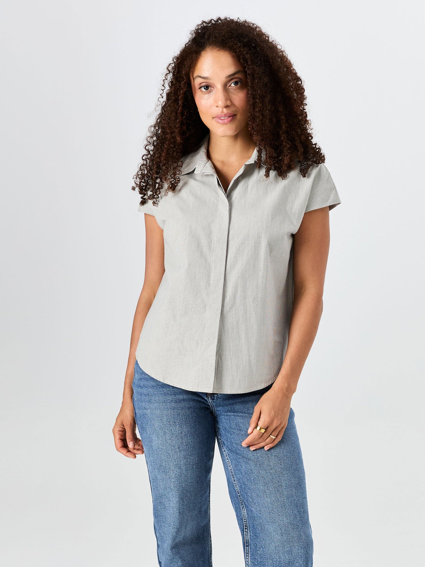 Laurel Poplin Shirt - Black & White Stripe
