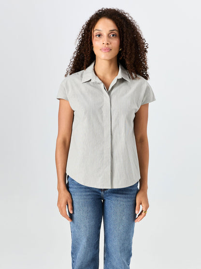 Laurel Poplin Shirt - Black & White Stripe