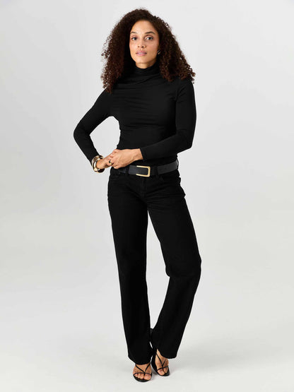 High Neck Modal Long Sleeve Top - Black
