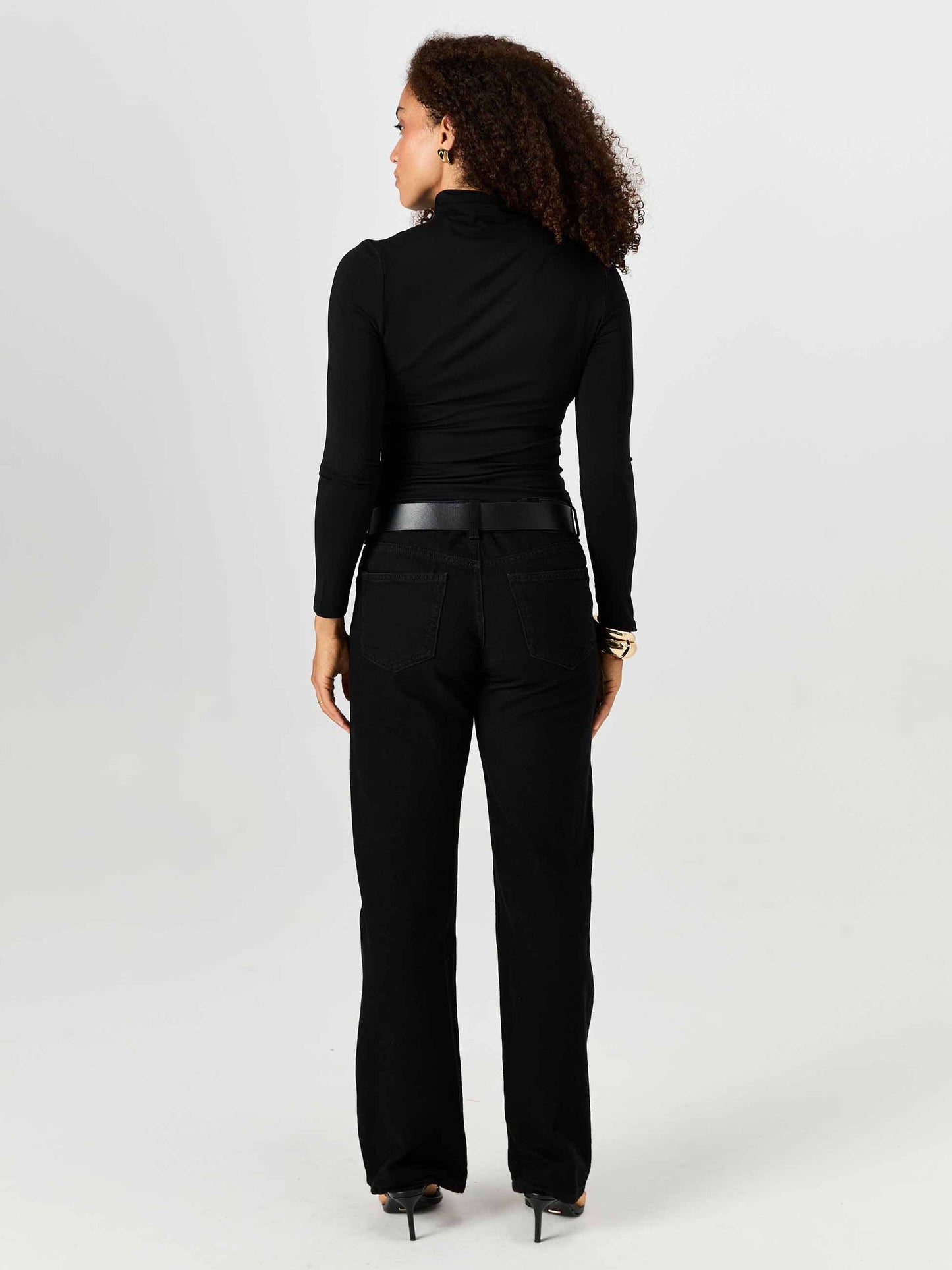High Neck Modal Long Sleeve Top - Black