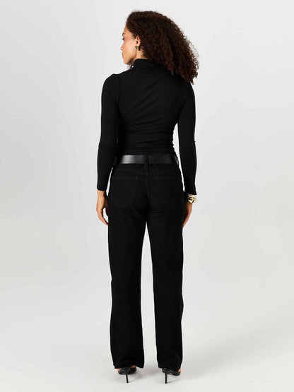 High Neck Modal Long Sleeve Top - Black