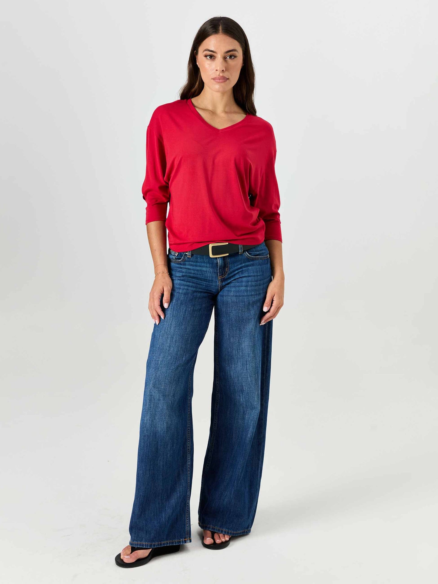 Lena 3/4 Sleeve Tee - Cherry