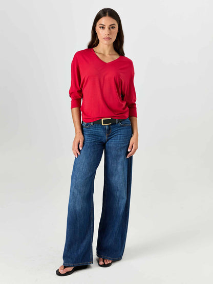 Lena 3/4 Sleeve Tee - Cherry