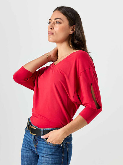 Lena 3/4 Sleeve Tee - Cherry