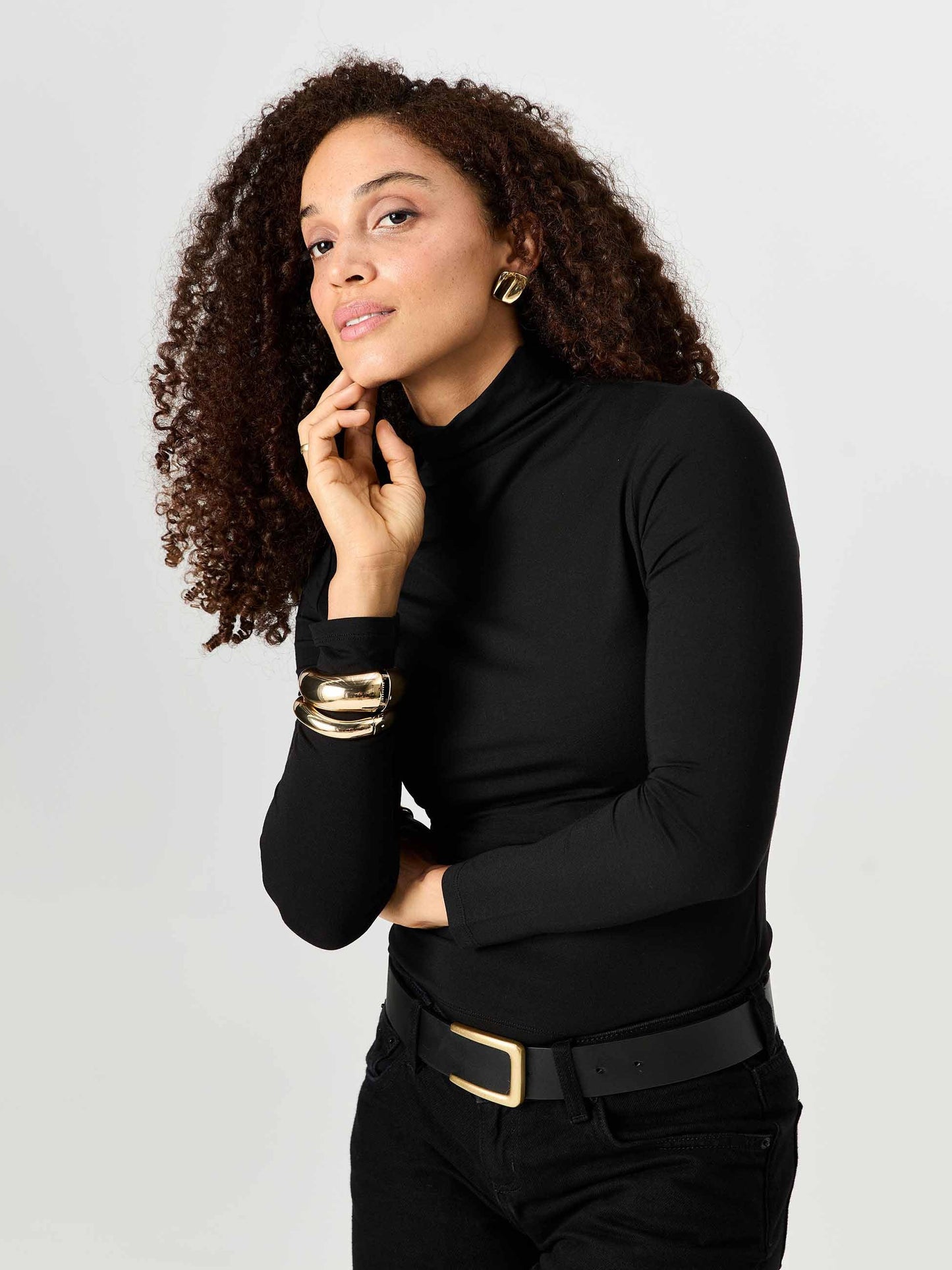 High Neck Modal Long Sleeve Top - Black