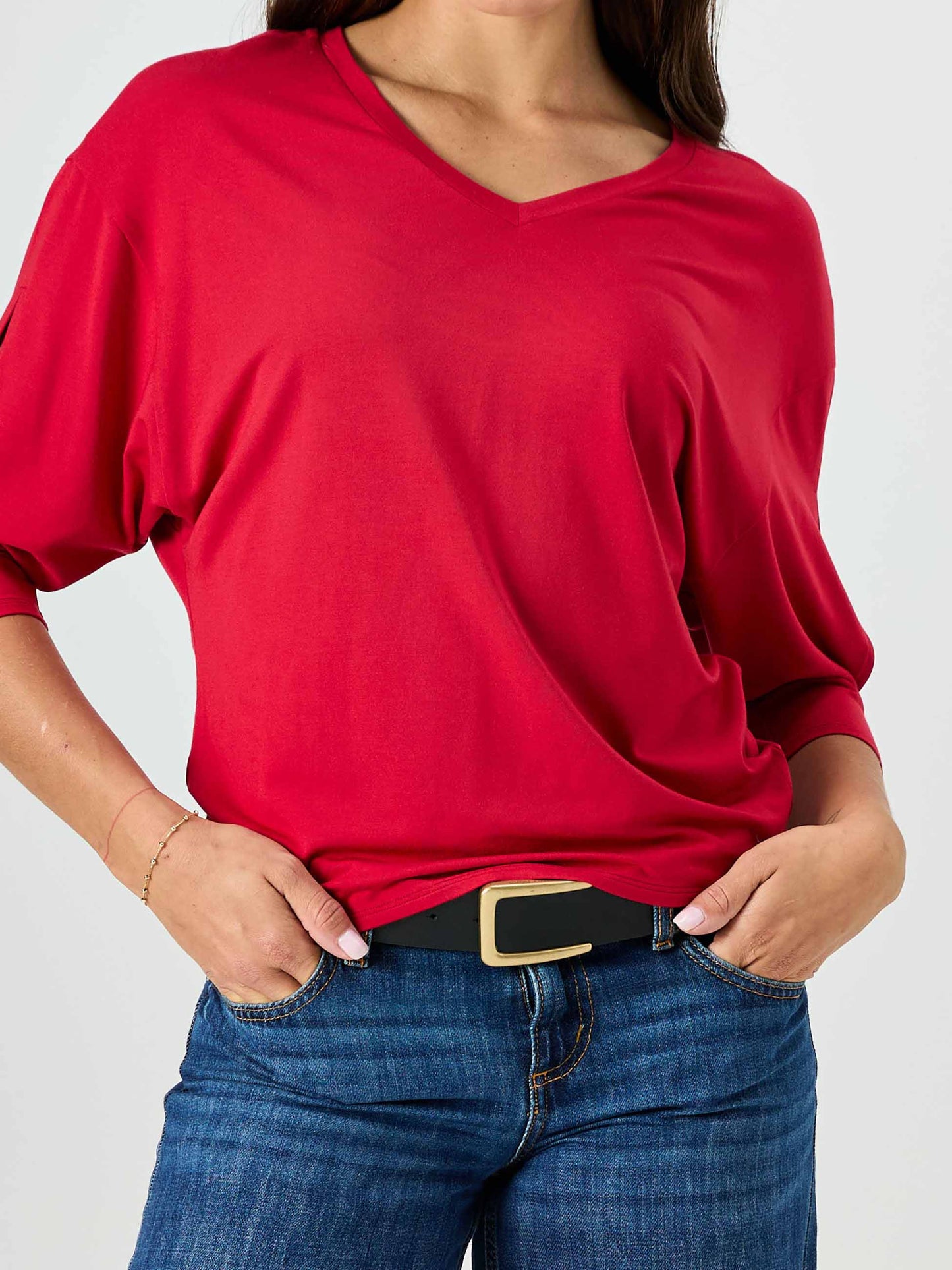 Lena 3/4 Sleeve Tee - Cherry