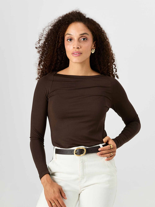 Ela Long Sleeve Top - Coffee Bean
