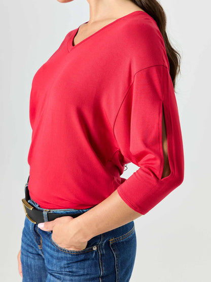 Lena 3/4 Sleeve Tee - Cherry
