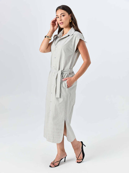 Poplin Shirt Dress - Black & White Stripe
