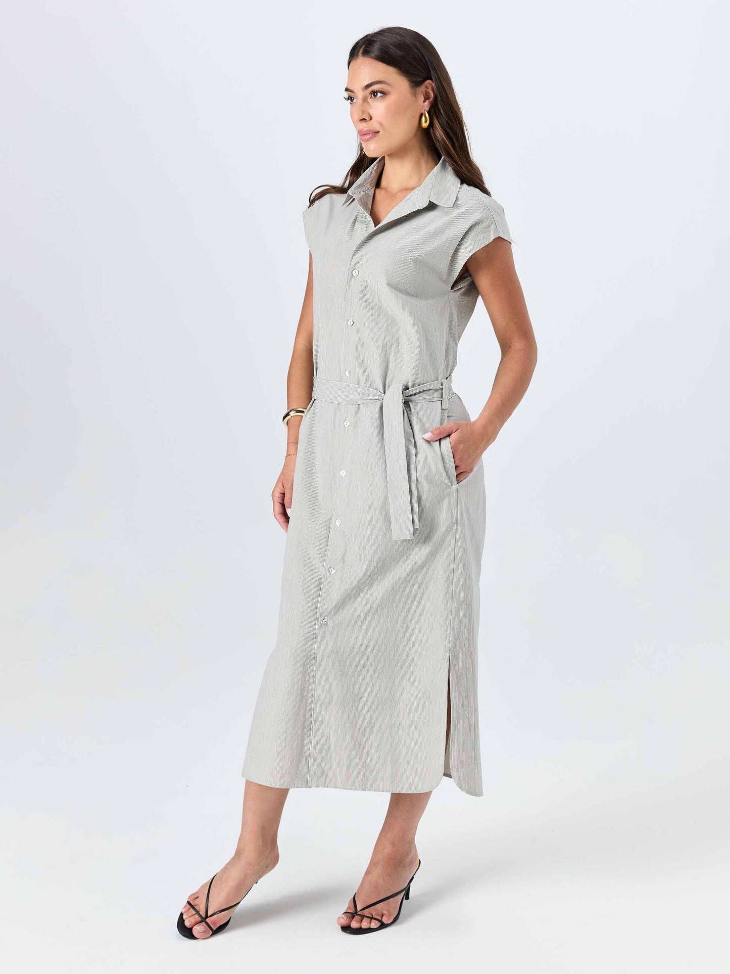 Poplin Shirt Dress - Black & White Stripe