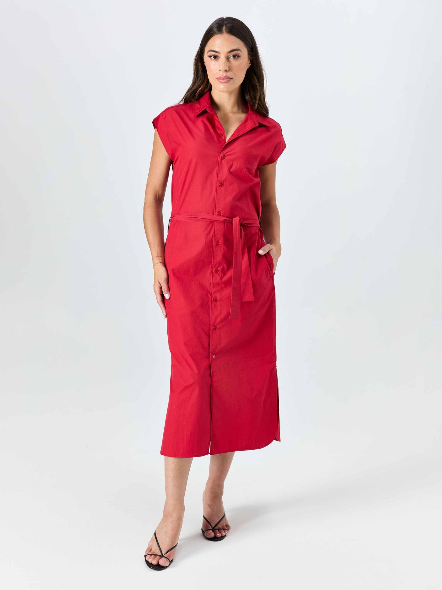 Poplin Shirt Dress - Cherry