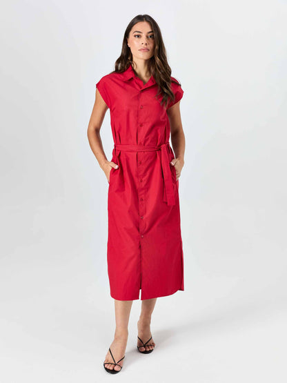 Poplin Shirt Dress - Cherry