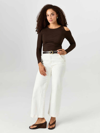 Twist Long Sleeve Top - Coffee Bean