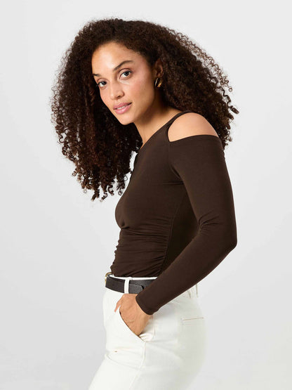 Twist Long Sleeve Top - Coffee Bean