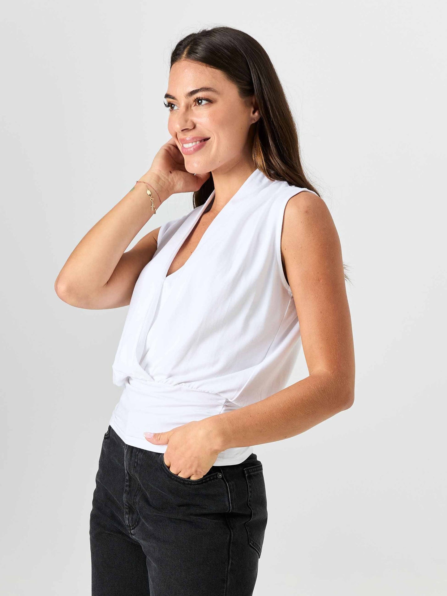 Shawl Collar Top - White