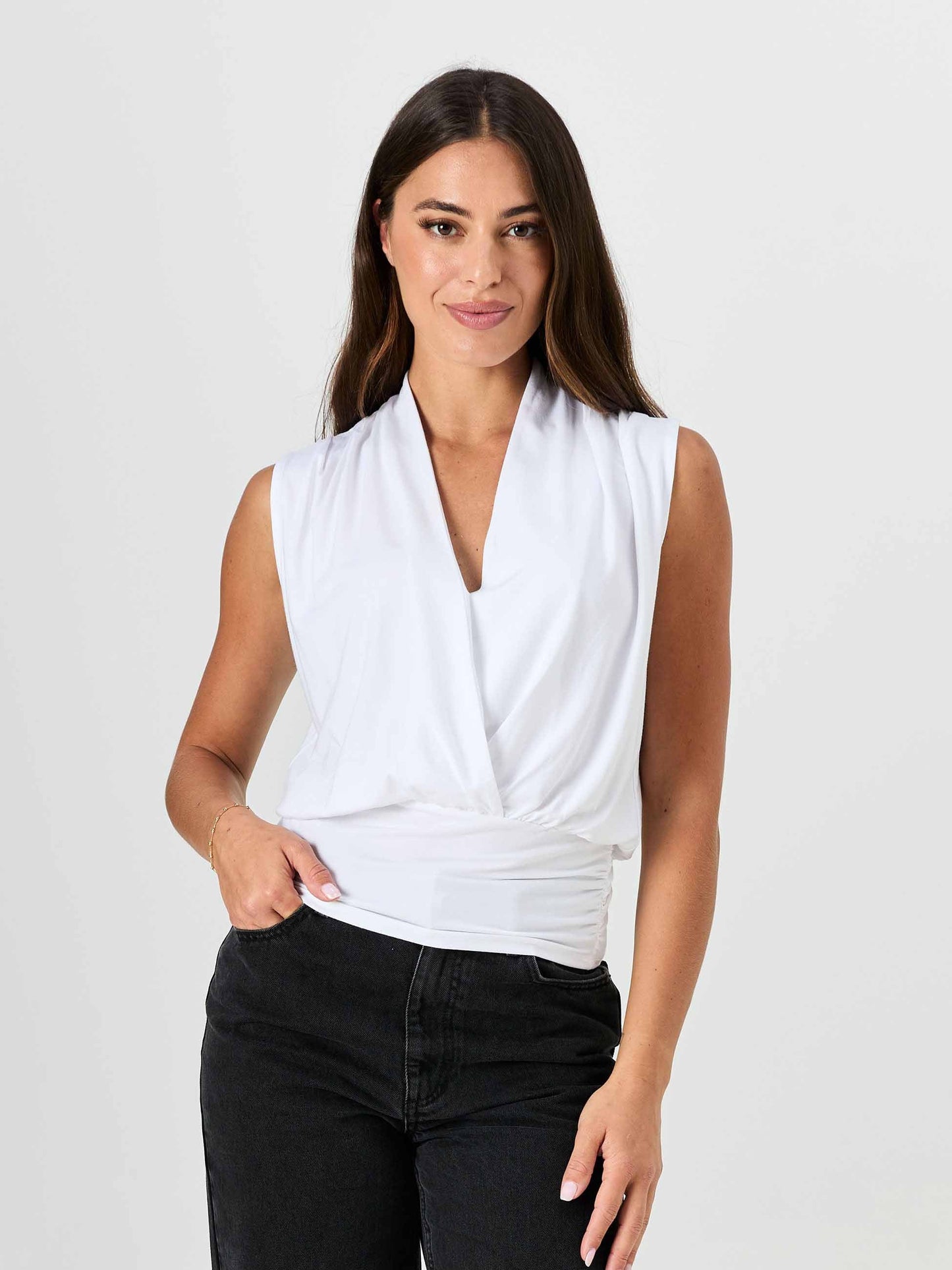 Shawl Collar Top - White