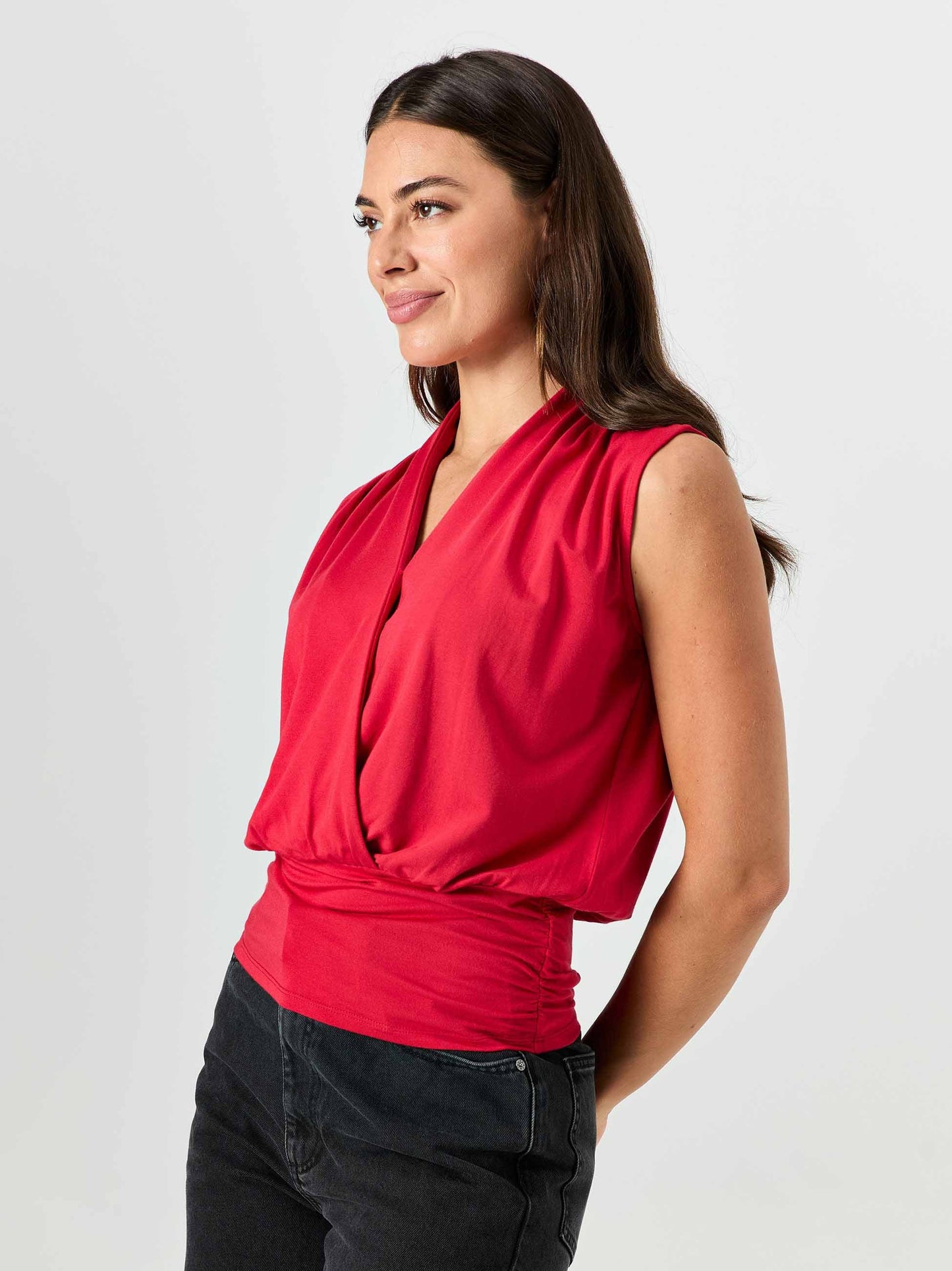 Shawl Collar Top - Cherry