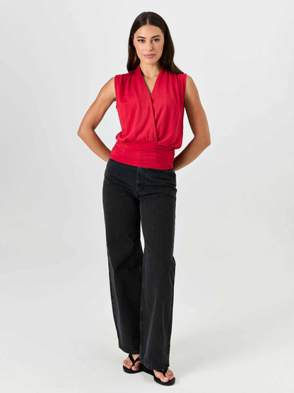 Shawl Collar Top - Cherry