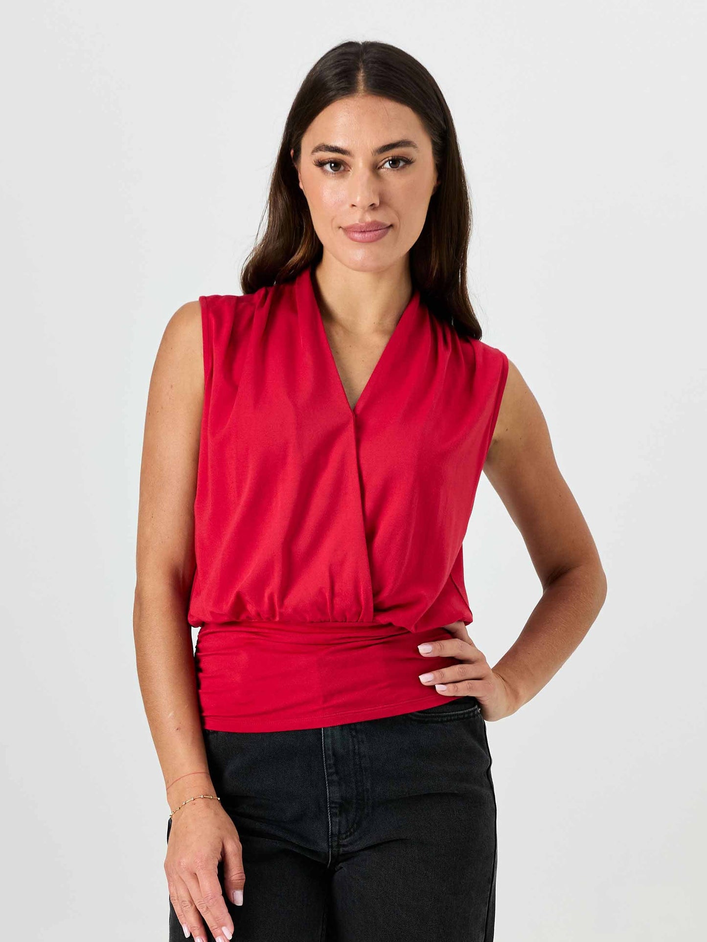 Shawl Collar Top - Cherry