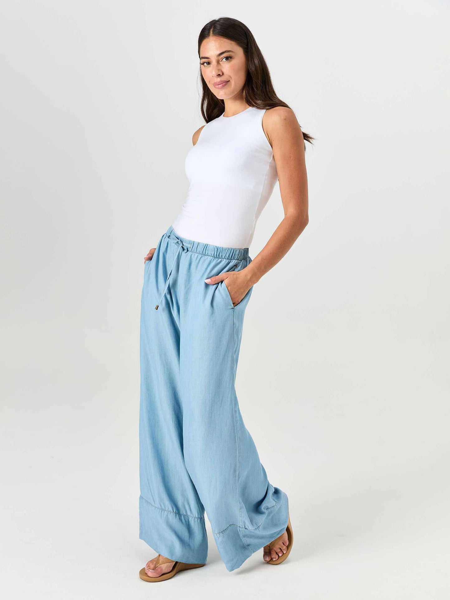 Denim Tencel Palazzo Pant - Light Denim