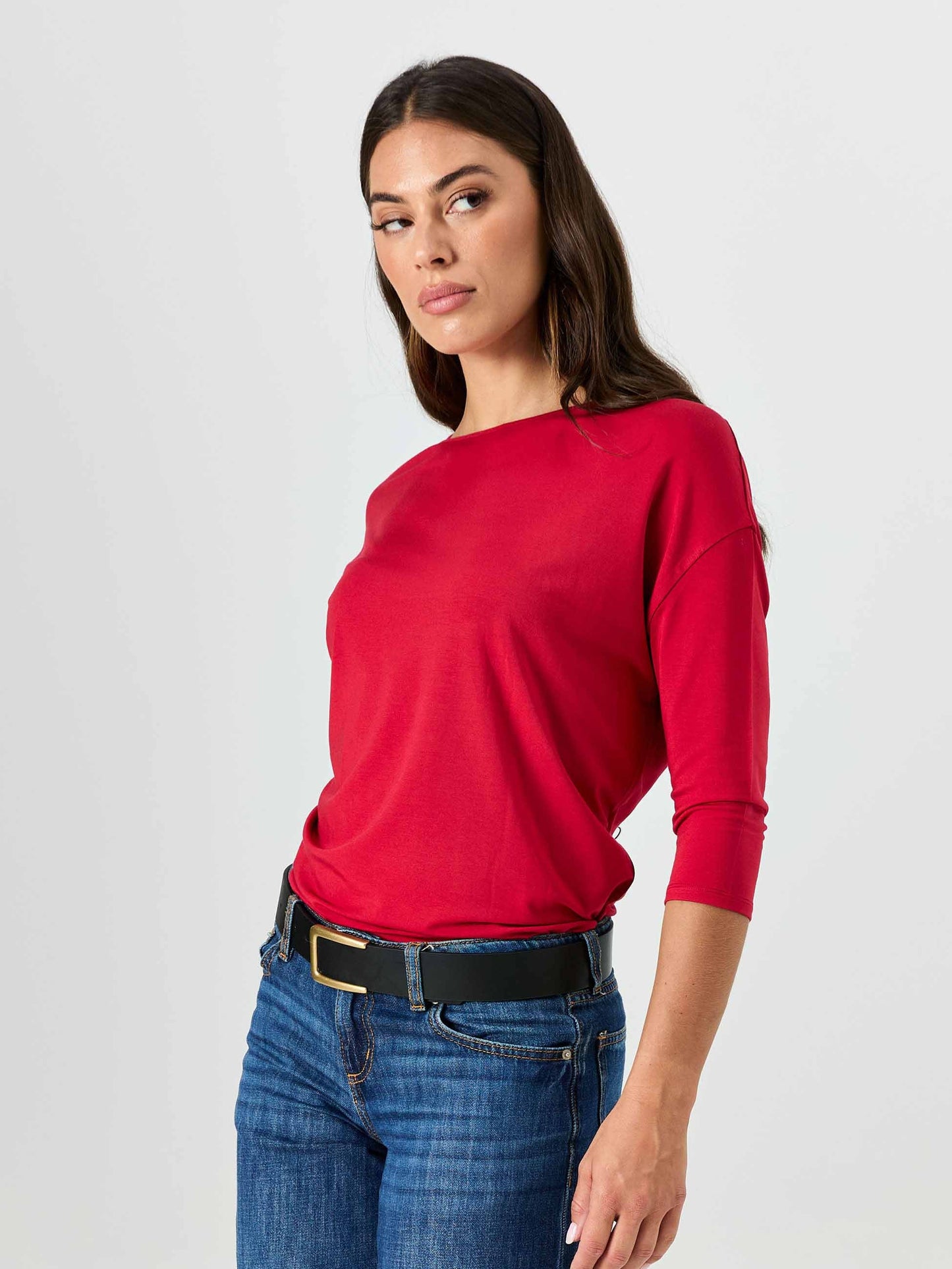 Modal Luxe Layer Tee 3/4 Sleeve - Cherry